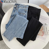 Tavaszi és őszi új farmer haren nadrág divatHarajuku alkalmi, vastag, meleg, magas derekú nadrág, egyenes Jean Polár vintage női