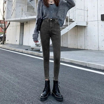 Άνοιξη και φθινόπωρο Νέο τζιν παντελόνι Haren FashionHarajuku Casual παχύ ζεστό παντελόνι ψηλόμεσο ίσιο Jean fleece vintage γυναίκες