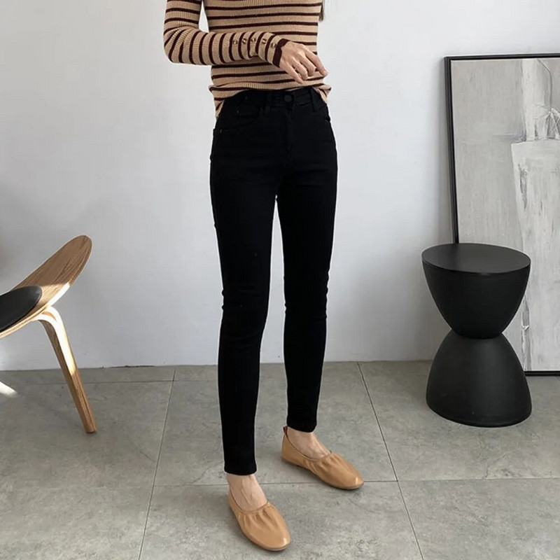 Tavaszi és őszi új farmer haren nadrág divatHarajuku alkalmi, vastag, meleg, magas derekú nadrág, egyenes Jean Polár vintage női