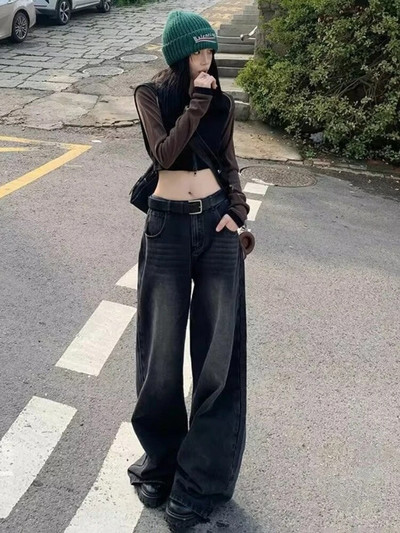 Plačios džinsai Moteriški korėjietiškos mados Harajuku Baggy džinsinės kelnės Didelės gatvės apranga Vintažinės pavasario ir rudens laisvalaikio kelnės