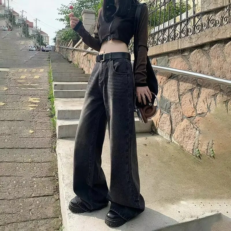Plačios džinsai Moteriški korėjietiškos mados Harajuku Baggy džinsinės kelnės Didelės gatvės apranga Vintažinės pavasario ir rudens laisvalaikio kelnės