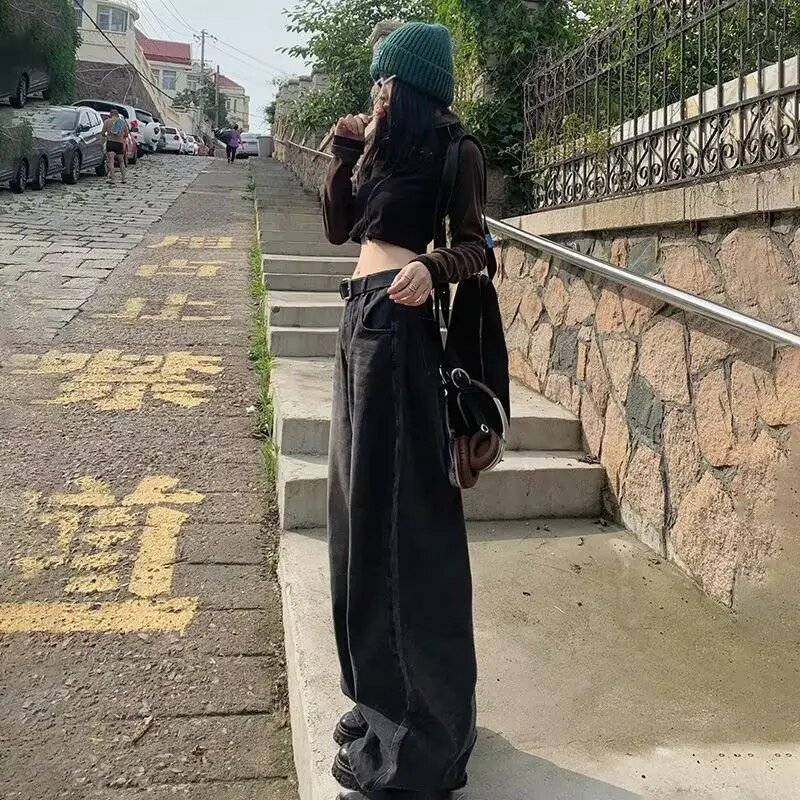 Plačios džinsai Moteriški korėjietiškos mados Harajuku Baggy džinsinės kelnės Didelės gatvės apranga Vintažinės pavasario ir rudens laisvalaikio kelnės