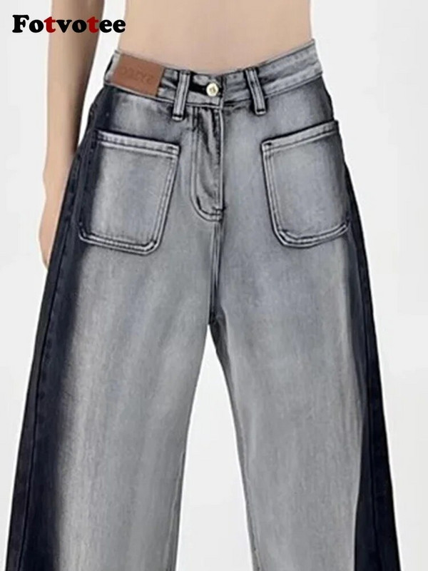 Fotvotee Gradient Jeans Ženske vrećaste hlače širokih nogavica Jeans visokog struka Boyfriend moda pune ulične odjeće Vintage odjeća