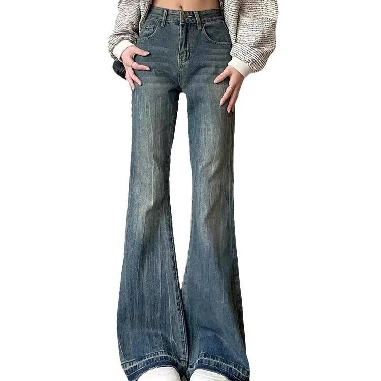 Blugi vintage cu talie înaltă pentru femei Pantaloni evazați slăbiți Pantaloni noi, spălați, cu potcoavă, pantaloni largi la modă