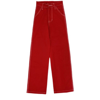 Női táskás piros farmer koreai divat magas derekú farmer nadrág egyenes szárú nadrág sztreccs barát Y2k alkalmi laza utcai viselet