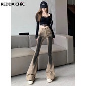 REDDACHiC 90-ih Retro Dirty Wash Ženske lepršave traperice Uske rastezljive hlače visokog rasta Harajuku Grayu Y2k zvonaste hlače