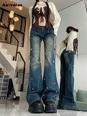 Aotvotee gyémánt farmer 2023-as női divatos, alacsony derékú, karcsú, elegáns Y2k farmer nadrágok Vintage alkalmi utcai viselet, egyenesen csillogó farmer