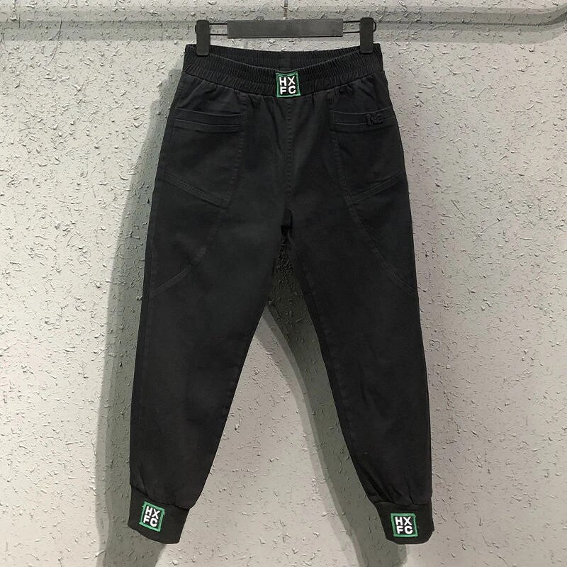 Νέα άφιξη Άνοιξη Καλοκαίρι Κορέα Μόδα Γυναικεία Ελαστική μέση Φαρδιά Λευκό Τζιν Παντελόνι από βαμβακερό τζιν χαρέμι