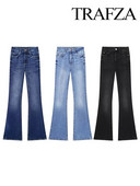 TRAFZA Γυναικείο παντελόνι Street Ολόσωμο μονόχρωμο τζιν παντελόνι με φερμουάρ Γυναικείο τζιν φθινοπωρινό