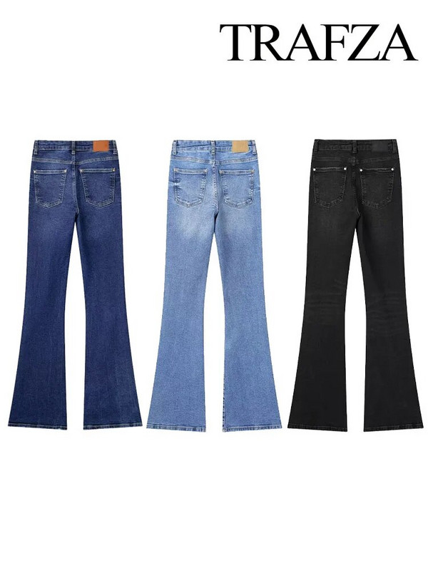 TRAFZA Γυναικείο παντελόνι Street Ολόσωμο μονόχρωμο τζιν παντελόνι με φερμουάρ Γυναικείο τζιν φθινοπωρινό