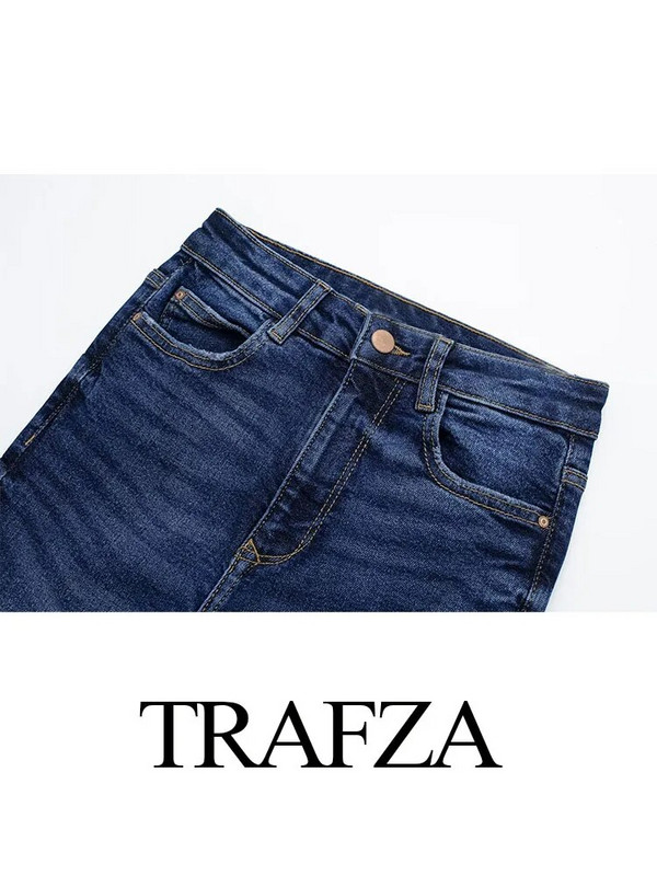 TRAFZA Γυναικείο παντελόνι Street Ολόσωμο μονόχρωμο τζιν παντελόνι με φερμουάρ Γυναικείο τζιν φθινοπωρινό