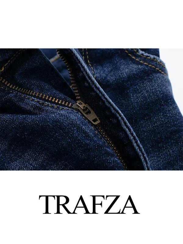 TRAFZA Γυναικείο παντελόνι Street Ολόσωμο μονόχρωμο τζιν παντελόνι με φερμουάρ Γυναικείο τζιν φθινοπωρινό