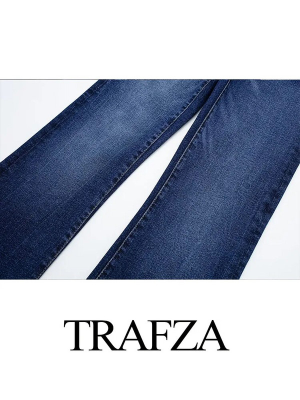 TRAFZA Γυναικείο παντελόνι Street Ολόσωμο μονόχρωμο τζιν παντελόνι με φερμουάρ Γυναικείο τζιν φθινοπωρινό