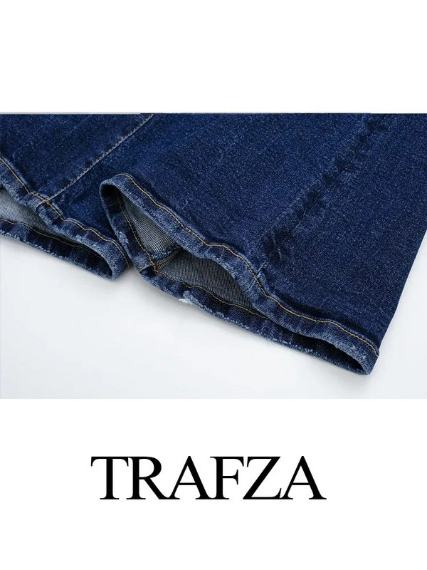 TRAFZA Γυναικείο παντελόνι Street Ολόσωμο μονόχρωμο τζιν παντελόνι με φερμουάρ Γυναικείο τζιν φθινοπωρινό