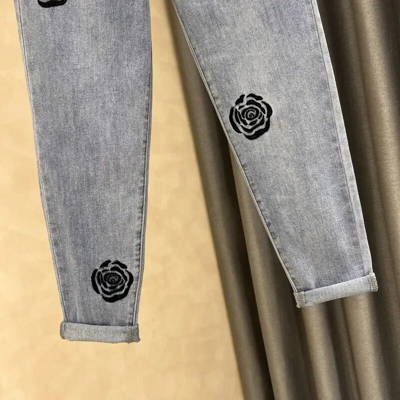 Zsebekkel, hímzett magas derekú Shot nadrágok Női farmer nadrágok női kék utcai viselet Vintage közepes 90-es évek A nyár Xxl