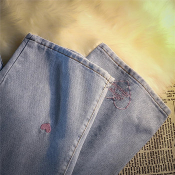 Komiyama Sweet Ebroidery Love Heart Denim Παντελόνι Fashion Ins Y2k Jeans Streetwear Ψηλόμεσο παντελόνι Φθινοπωρινό Kawaii Bottoms