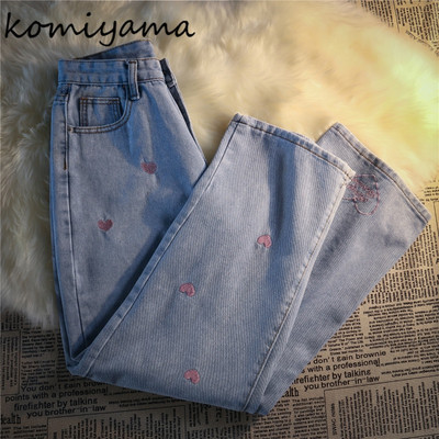 Komiyama Sweet Embroidery Love Heart Denim hlače Fashion Ins Y2k Jeans Streetwear Hlače visokog struka Jesen Kawaii donji dio