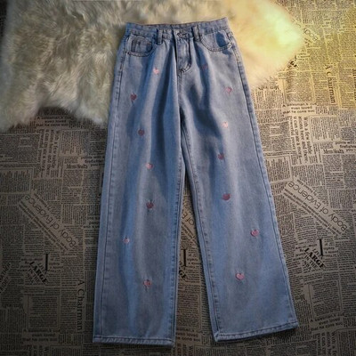 Komiyama Sweet Embroidery Love Heart Denim hlače Fashion Ins Y2k Jeans Streetwear Hlače visokog struka Jesen Kawaii donji dio