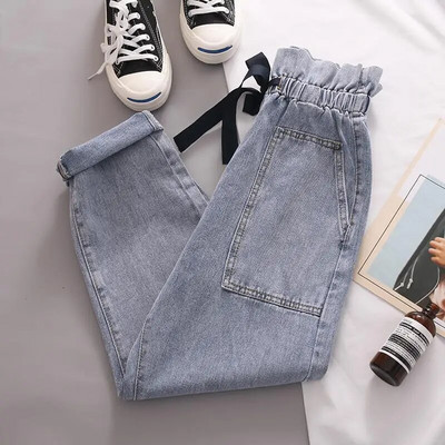 Ženske traperice Hlače Traperice Ženske traperice visokog struka Mom Jeans Elastične harem hlače Boyfriend široke ležerne hlače s mašnom na čvorove