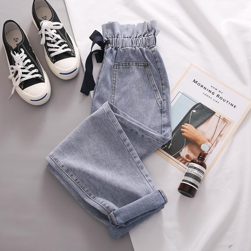 Ženske traperice Hlače Traperice Ženske traperice visokog struka Mom Jeans Elastične harem hlače Boyfriend široke ležerne hlače s mašnom na čvorove