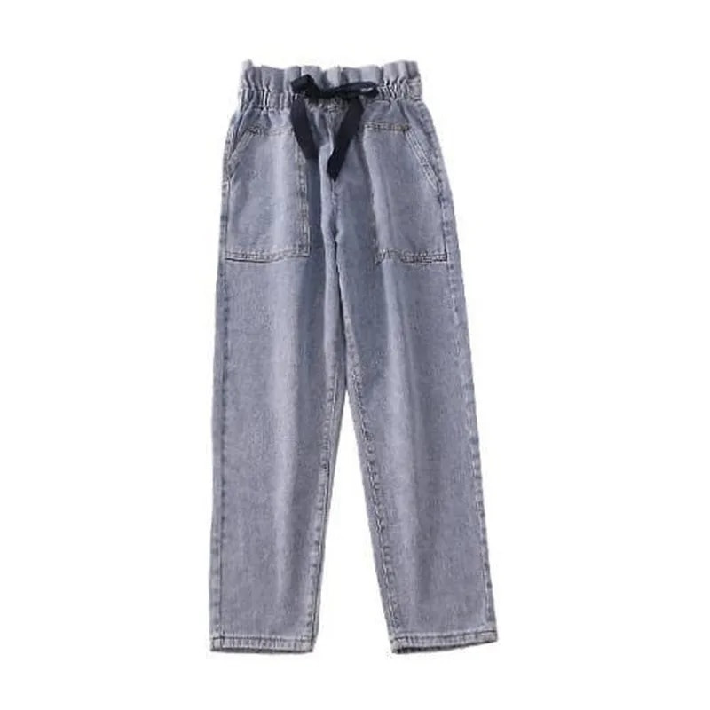 Ženske traperice Hlače Traperice Ženske traperice visokog struka Mom Jeans Elastične harem hlače Boyfriend široke ležerne hlače s mašnom na čvorove