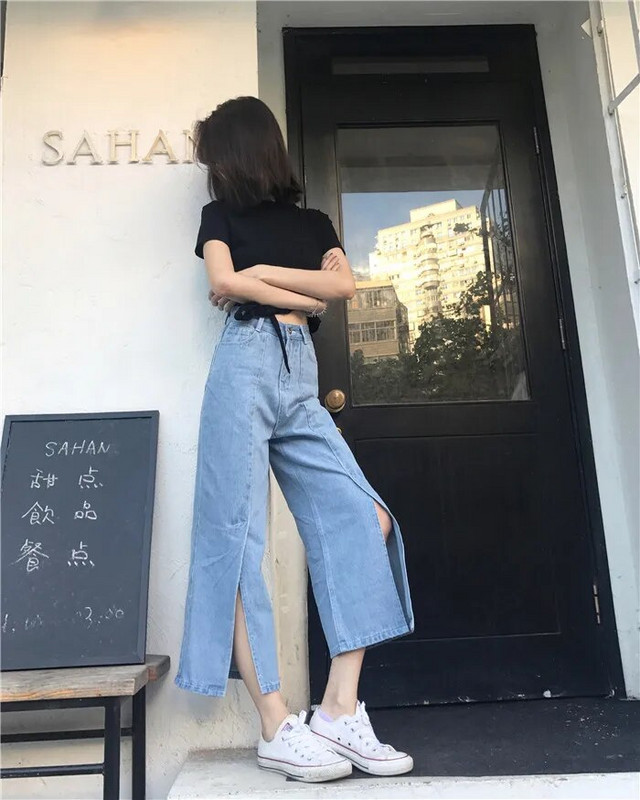 Ženske modne široke kratke traper hlače s dugim trapericama Ženske traperice s visokim strukom Ženske vruće rasprodaje Slouchy Streetwear Plave traper hlače 2