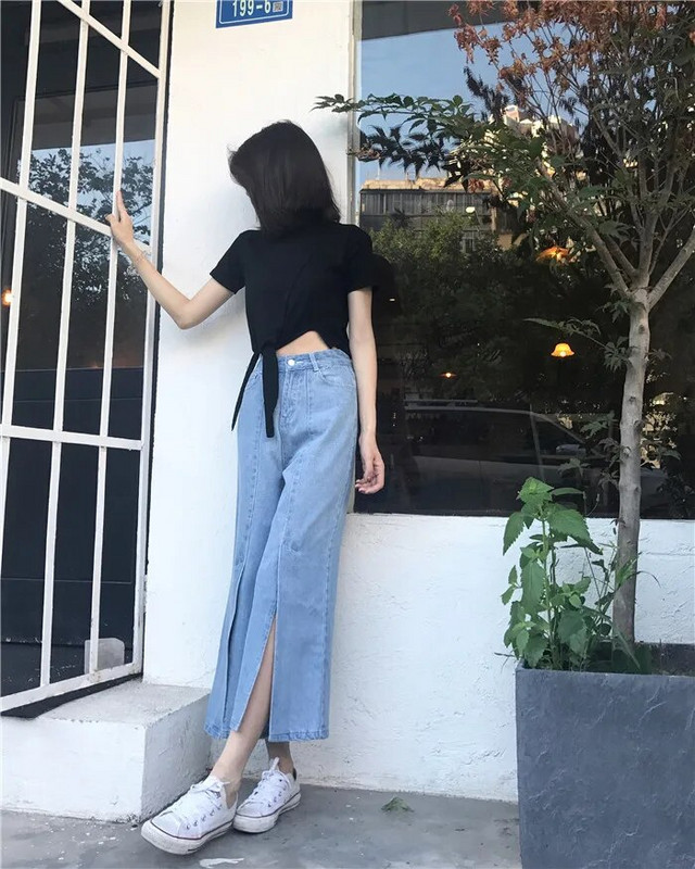 Ženske modne široke kratke traper hlače s dugim trapericama Ženske traperice s visokim strukom Ženske vruće rasprodaje Slouchy Streetwear Plave traper hlače 2