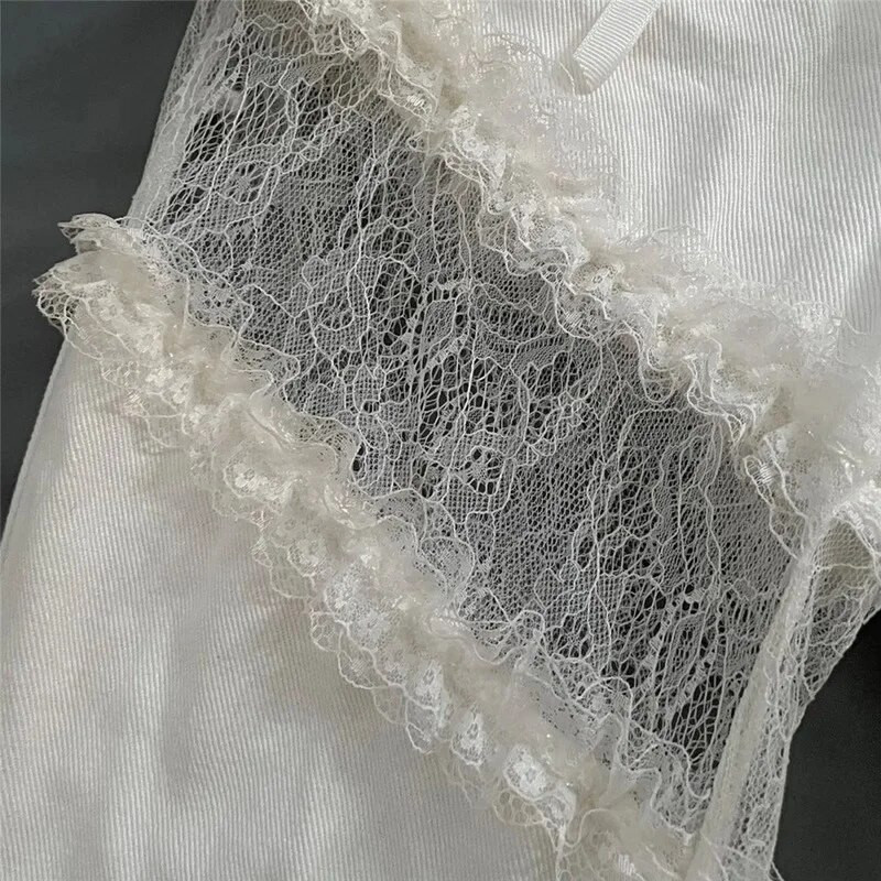 Y2k ραφές με δαντέλα κούφιο έξω με σχισμή στο πλάι Επίδεσμος ψηλόμεσος τζιν με φουσκωτό λεπτό γοτθικό πανκ Streetwear Τζιν παντελόνι Harajuku Παντελόνι