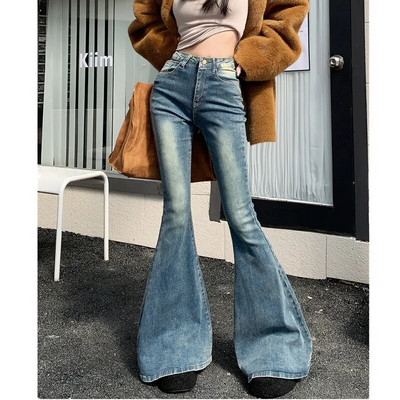 2023 Pantalones Y2K Fashion Washed Blue Slim Flare Jeans Παντελόνι για Γυναικεία Ψηλόμεση 90S Vintage Ρούχα Kpop Lady Denim Παντελόνι