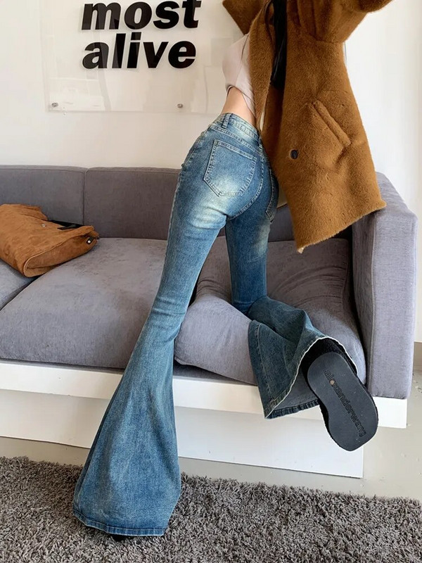 2023 Pantalones Y2K Fashion Washed Blue Slim Flare Jeans Παντελόνι για Γυναικεία Ψηλόμεση 90S Vintage Ρούχα Kpop Lady Denim Παντελόνι