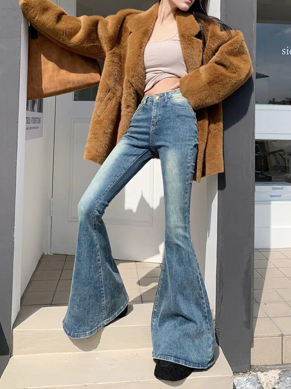 2023 Pantalones Y2K Fashion Washed Blue Slim Flare Jeans Παντελόνι για Γυναικεία Ψηλόμεση 90S Vintage Ρούχα Kpop Lady Denim Παντελόνι