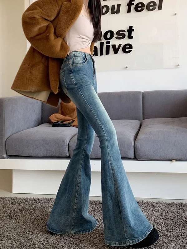2023 Pantalones Y2K Fashion Washed Blue Slim Flare Jeans Παντελόνι για Γυναικεία Ψηλόμεση 90S Vintage Ρούχα Kpop Lady Denim Παντελόνι