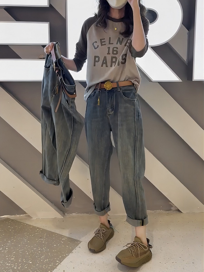 Ženske traperice Harun u obliku kruške 2023. New Fat Mm Daddy Pants Velike veličine Tanke Radish hlače visokog struka Y2k