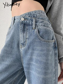 Yitimoky Jeans Ženske modne 2022. Hlače širokih nogavica s nepravilnim križnim strukom Mom Femme Black Blue Jeans Ženske hlače visokog struka Y2k