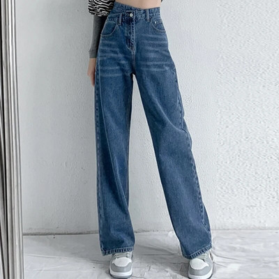Yitimoky Jeans Ženske modne 2022. Hlače širokih nogavica s nepravilnim križnim strukom Mom Femme Black Blue Jeans Ženske hlače visokog struka Y2k
