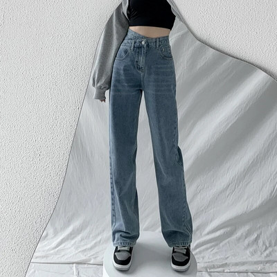 Yitimoky Jeans Ženske modne 2022. Hlače širokih nogavica s nepravilnim križnim strukom Mom Femme Black Blue Jeans Ženske hlače visokog struka Y2k