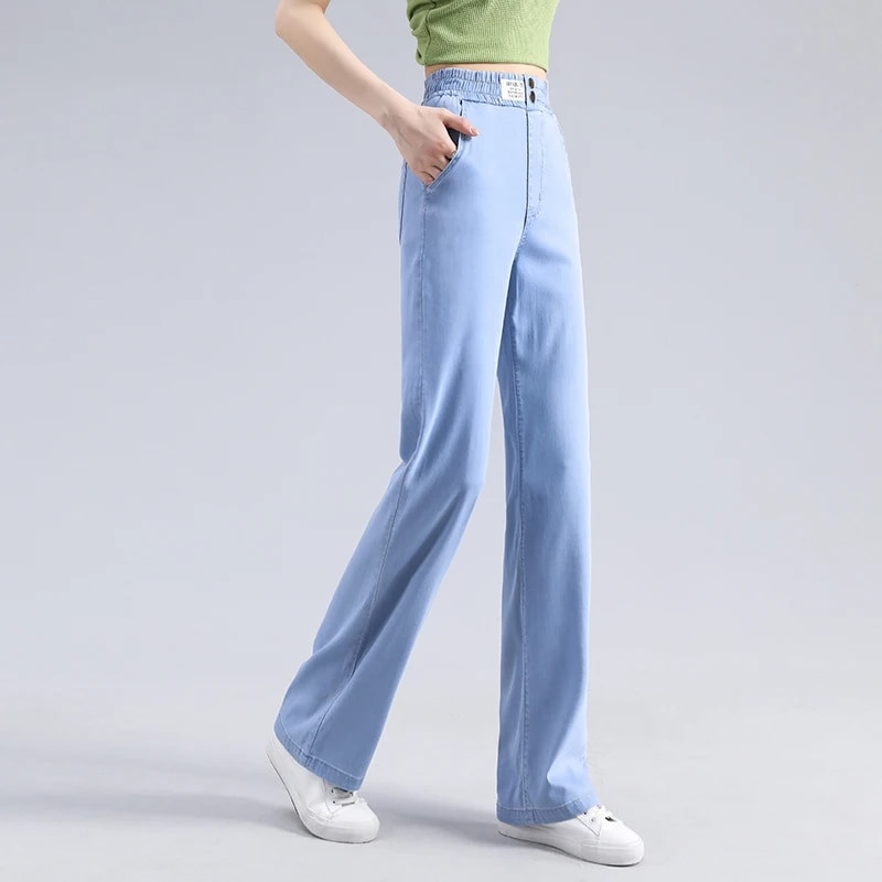 Ljetne mekane tkanine od liocela Ženske traperice visokog struka Tanke široke ravne Femme elastične hlače u struku Y2k Ležerne hlače Ulične hlače