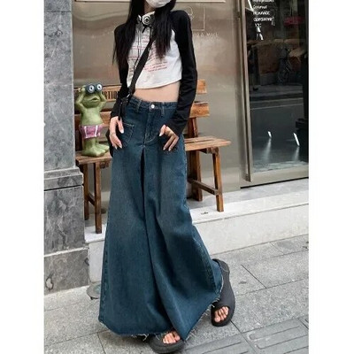 Crne široke traperice za žene 2023. Nova moda, vintage ulične hlače širokih nogavica, široke traperice visokog struka Y2k pune dužine