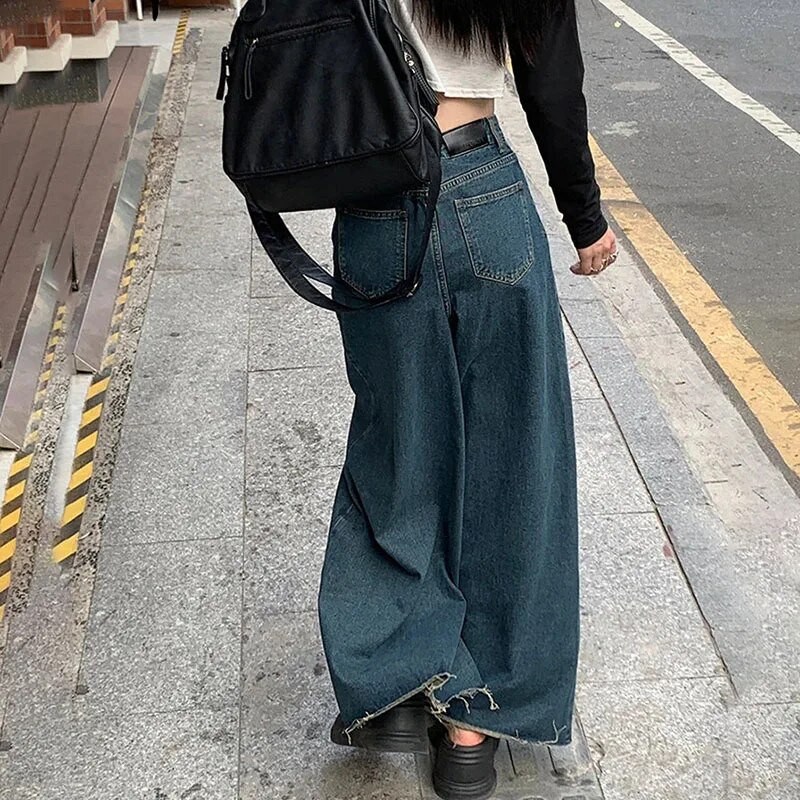 Crne široke traperice za žene 2023. Nova moda, vintage ulične hlače širokih nogavica, široke traperice visokog struka Y2k pune dužine