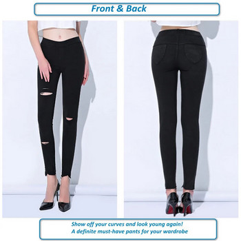 Γυναικεία Distressed Jeans Ultra Stretchy τζιν παντελόνι Vintage Παντελόνι Ελαστική μέση σκισμένο Τζιν Stretch Μαύρο κολάν ouc2603