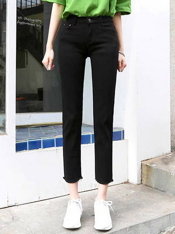 Μασίφ μαύρο γυναικείο τζιν ψηλόμεσο τέντωμα βαμβακερές τσέπες με λεπτή εφαρμογή Streetwear Boyfriend Jeans Fit Girls Παντελόνια Νέο παντελόνι 2023