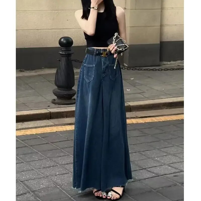 Nagy méretű High Street Design sokoldalú, széles lábú farmerszoknya, bő, magas derekú és vékony női nadrágok