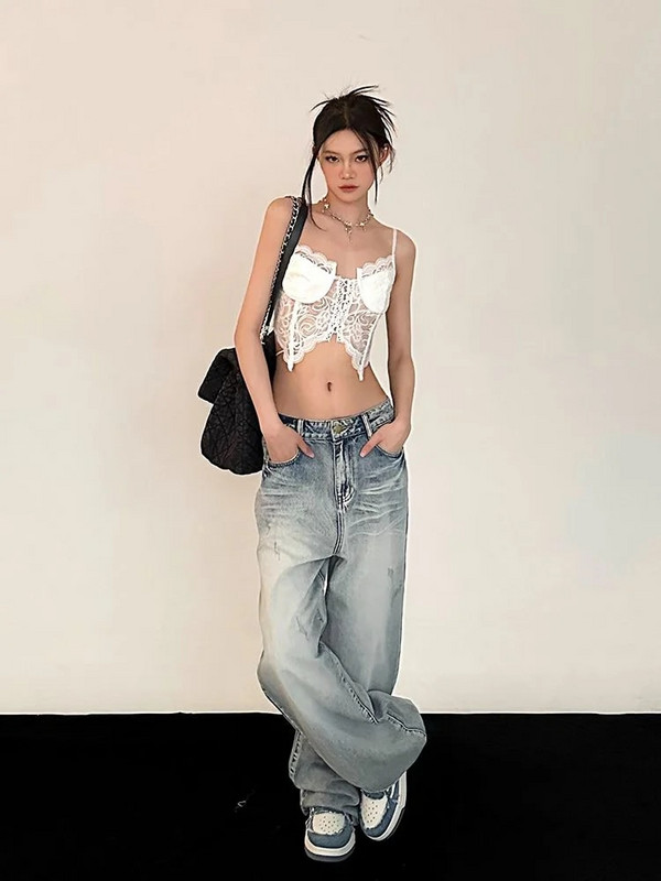 Y2K Retro Distressed Baggy Jeans Γυναικεία Vintage Streetwear 90s Υπερμεγέθη τζιν παντελόνι Κορεάτικο Grunge Hippie BF παντελόνι