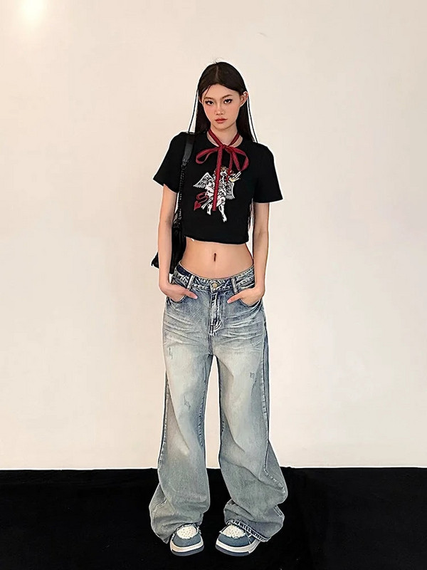 Y2K Retro Distressed Baggy Jeans Γυναικεία Vintage Streetwear 90s Υπερμεγέθη τζιν παντελόνι Κορεάτικο Grunge Hippie BF παντελόνι