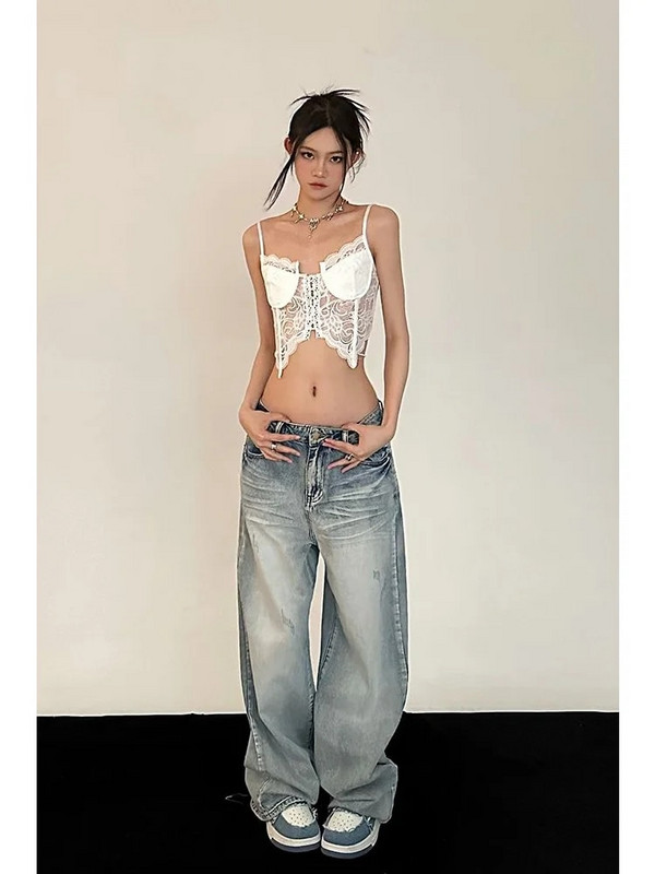 Y2K Retro Distressed Baggy Jeans Γυναικεία Vintage Streetwear 90s Υπερμεγέθη τζιν παντελόνι Κορεάτικο Grunge Hippie BF παντελόνι
