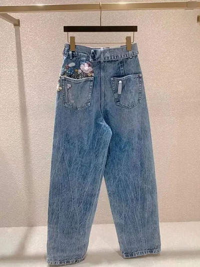 Blugi cu flori brodați din industria grea europeană și americană, de vară, subțiri, în formă de pară, pantaloni largi de stradă, albaștri