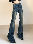 Y2K Tie Dye Flare Jeans Nit Grunge Punk Moda Pantaloni elastici cu talie joasă Femei Vintage Coreean Chic Blugi Estetici