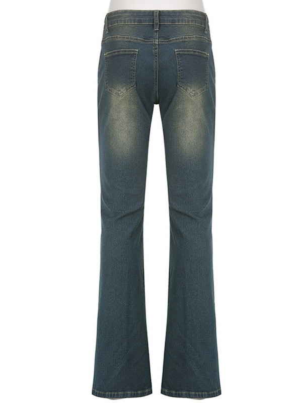 Y2K Tie Dye Flare Džinsai Rivet Grunge Punk Mados Tamprios kelnės žemu liemeniu Moteriški vintažiniai korėjietiški prašmatnūs džinsai estetiški