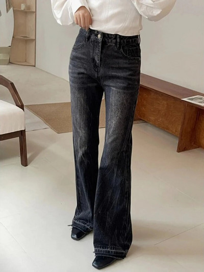 CJFHJE Coreeană versatilă pentru dama, blugi negri evazați, vintage, largi, de lungime întreagă, pantaloni de denim pentru femei, blugi de primăvară, îmbrăcăminte de stradă
