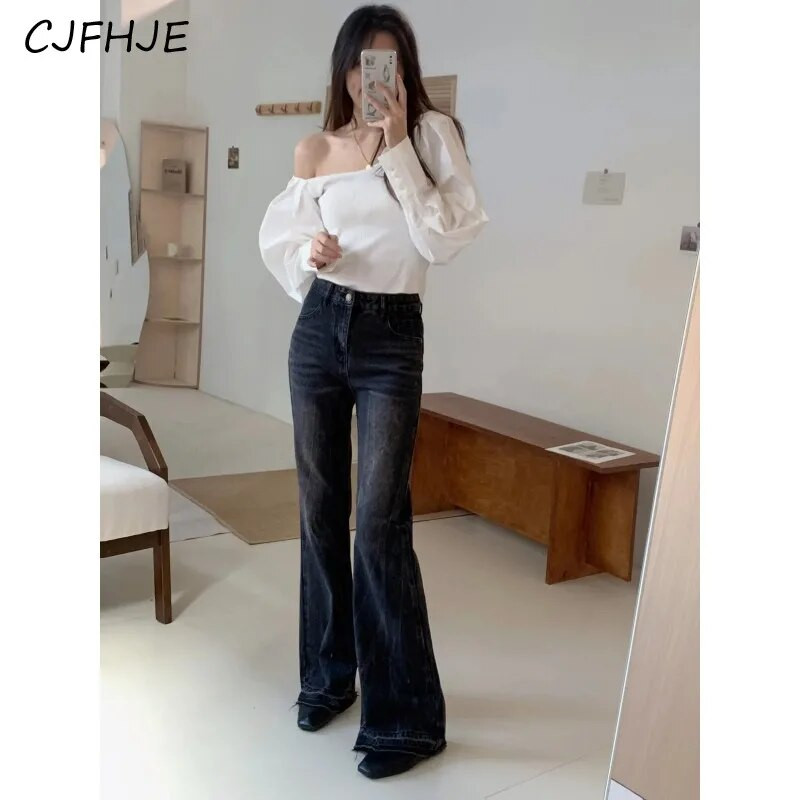 CJFHJE korėjietiškos universalios moteriškos mados juodos spalvos džinsai Vintažiniai laisvi viso ilgio moteriški džinsiniai kelnės pavasariniai džinsai gatvės apranga